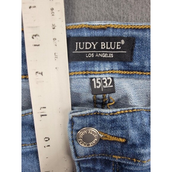 Judy Blue Jeans Womens 15 Blue Straight Fit Distressed Raw Hem Stretch Denim - Picture 8 of 13
